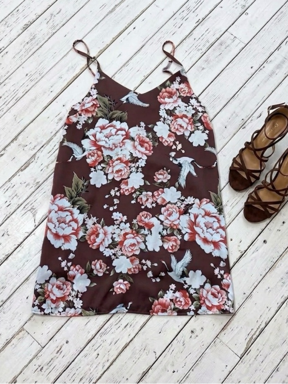 Floral Slip Dress Cami in Brown and Pink